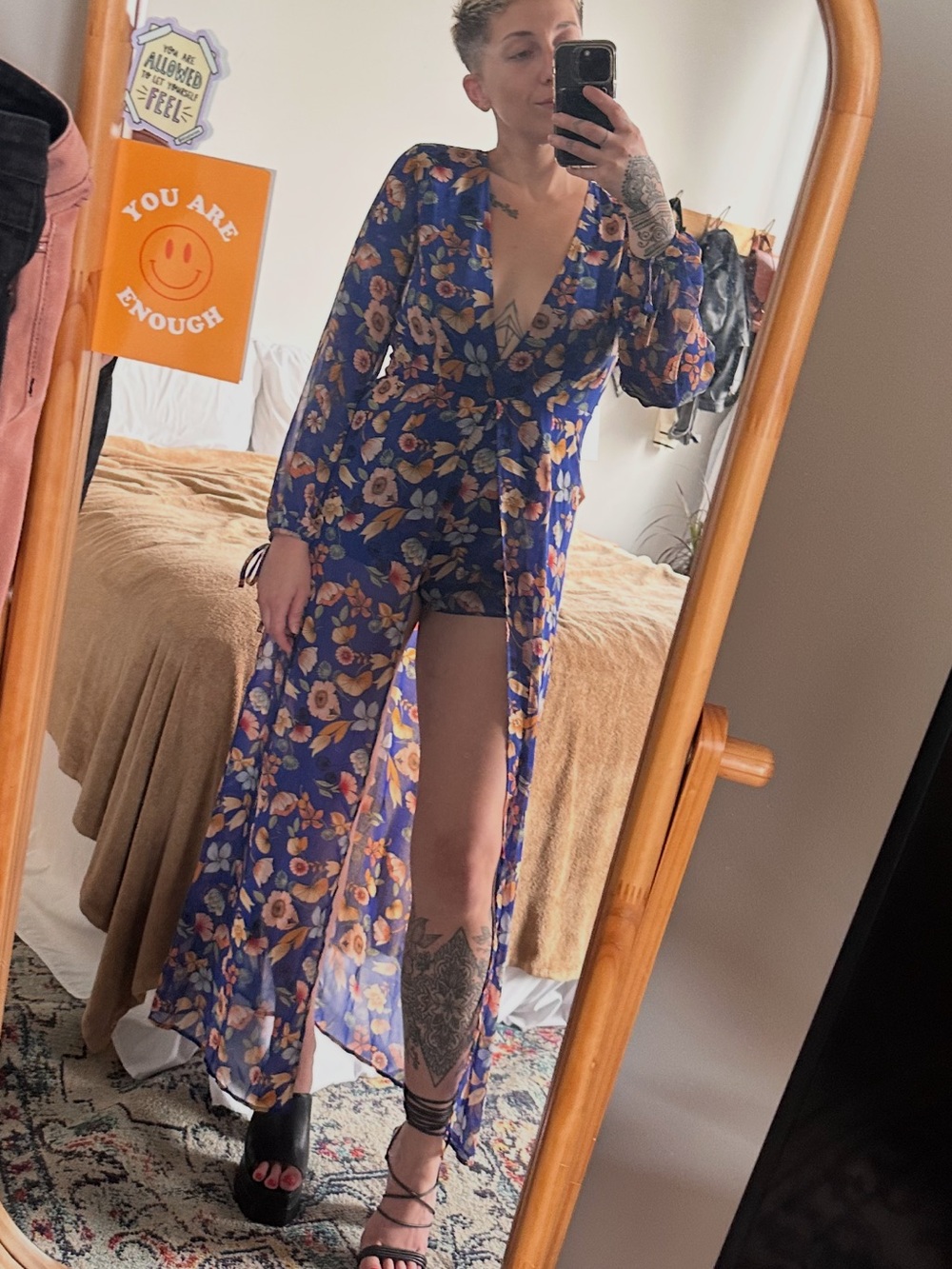 Blue Floral Plunge Maxi Romper